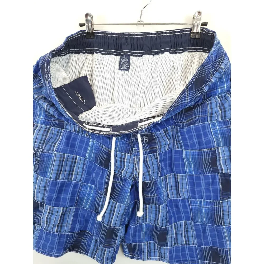 RoundTree & Yorke Cargo Board Shorts Blue Plaid Drawstring Mesh Lined Men XL